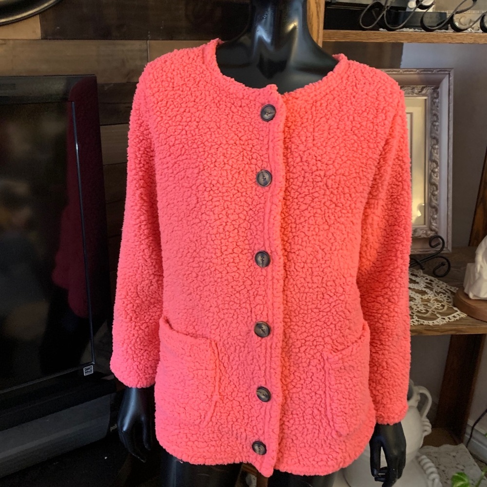 “Wordans” Pink Berber Fleece Sweater/Jacket.           Size L   NWOT